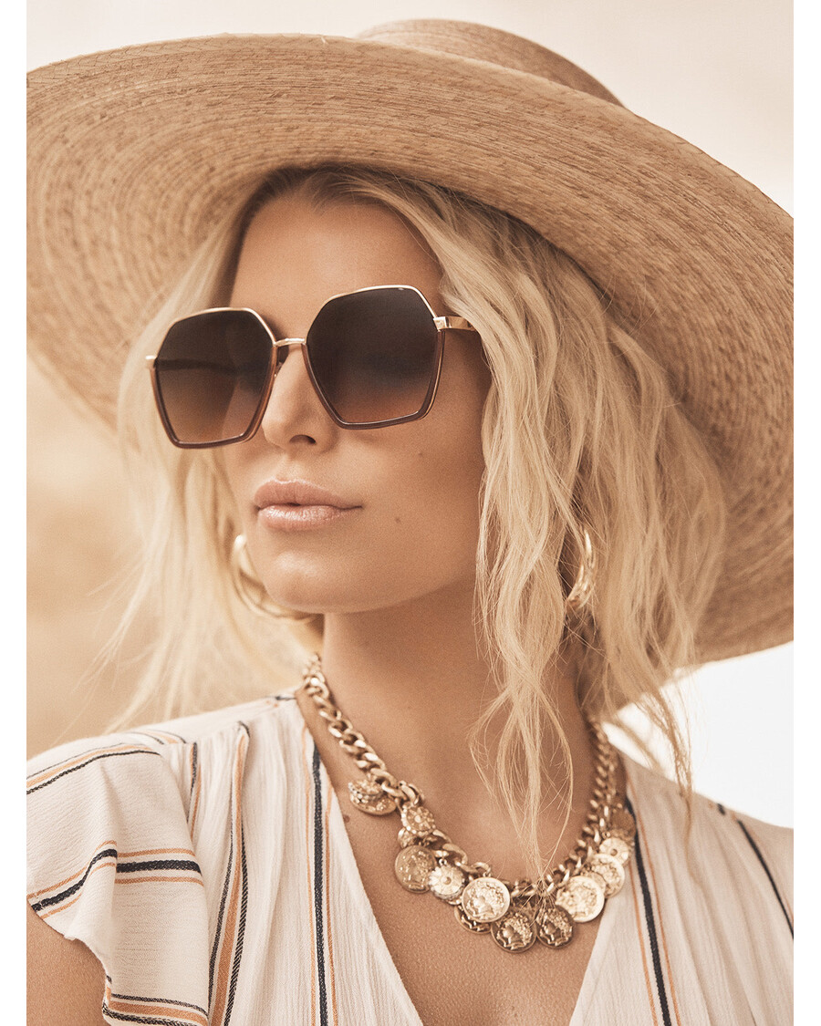 Jessica Simpson Geometric Metal Sunglasses in Gold & Nude