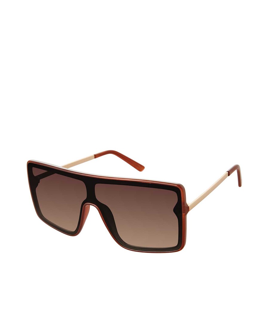 Jessica Simpson Square Shield Metal Temple Sunglasses in Brown