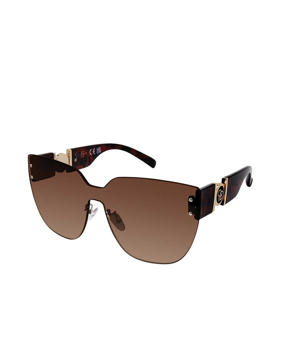 Jessica Simpson Rimless Cat Eye Shield Sunglasses in Tortoise