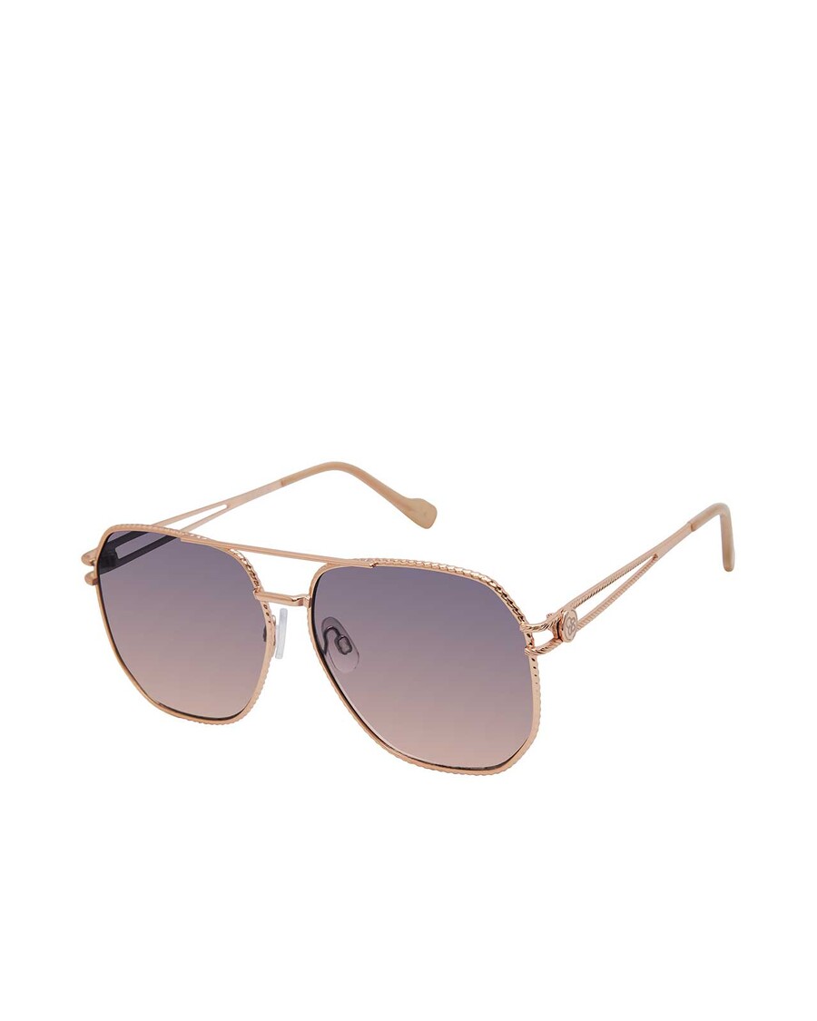 Jessica Simpson Roped Metal Geometric Aviator Sunglasses in Rose Gold