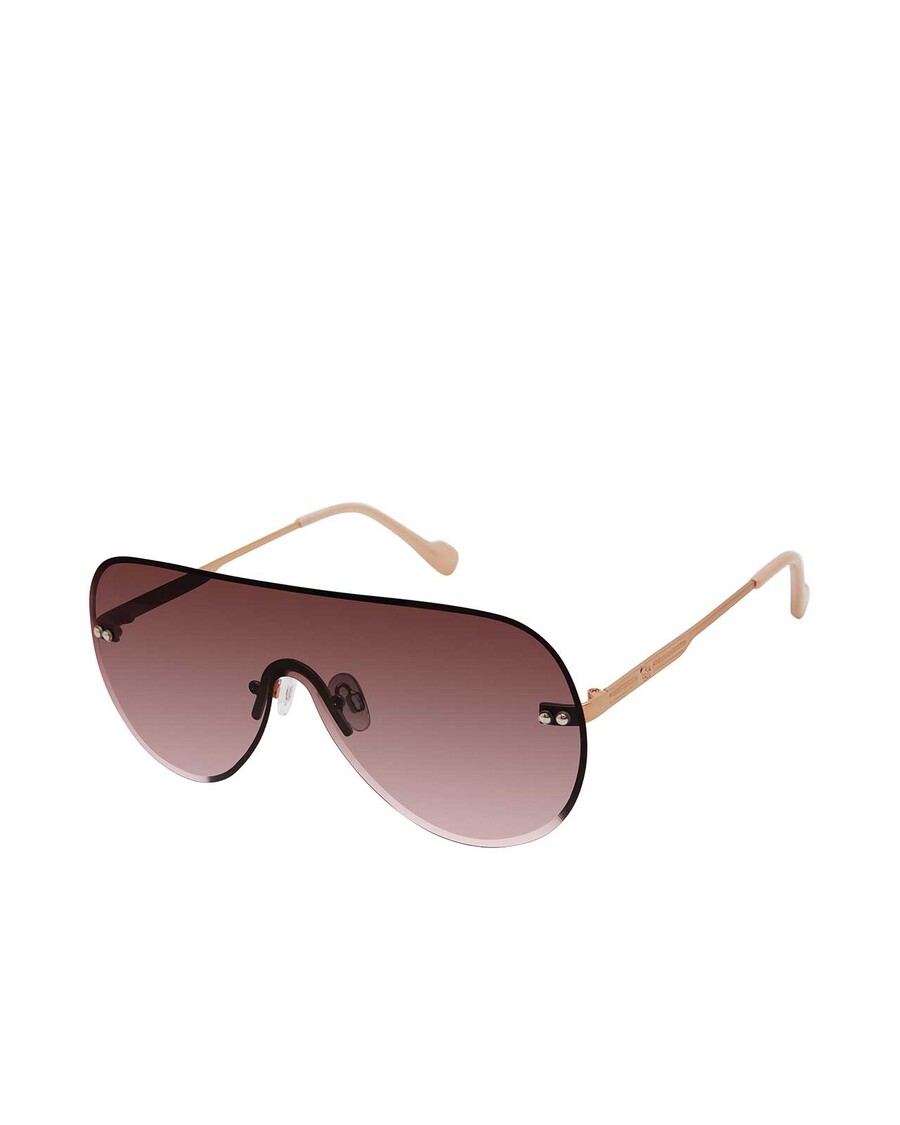 Jessica Simpson Rimless Metal Aviator Shield Sunglasses in Rose Gold