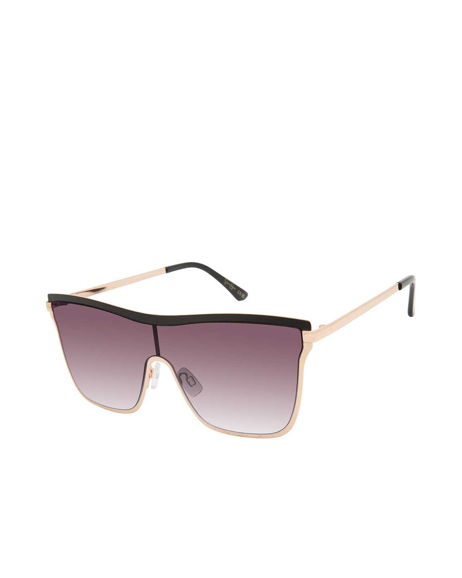 Jessica Simpson Chic Metal Square Shield Sunglasses in Black & Gold