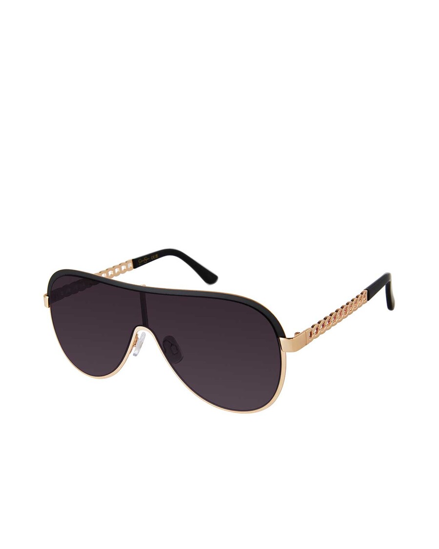 Jessica Simpson Metal Shield Aviator Pilot Sunglasses in Gold & Black