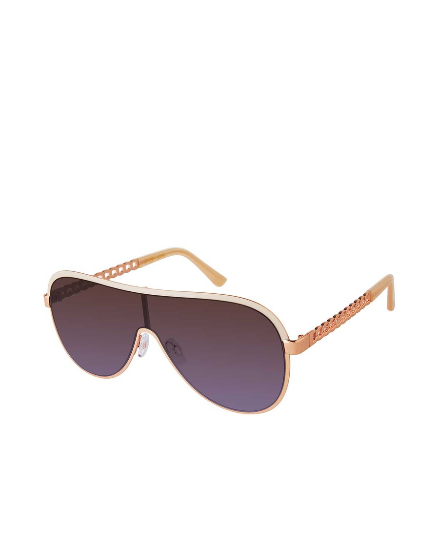 Jessica Simpson Metal Shield Aviator Pilot Sunglasses in Rose Gold & Nude