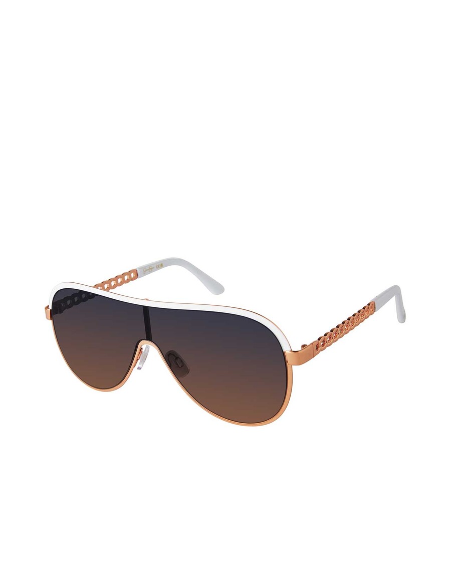 Jessica Simpson Metal Shield Aviator Pilot Sunglasses in Rose Gold & White