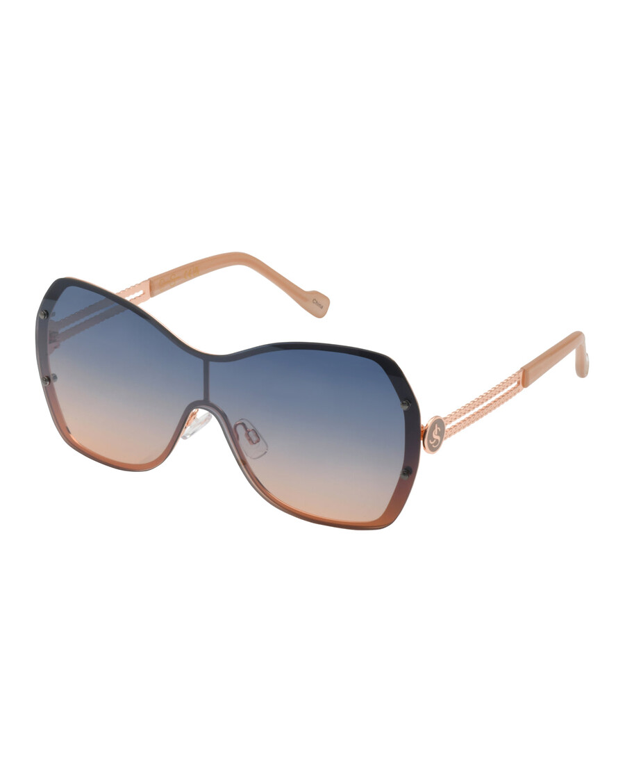 Jessica Simpson Frameless Metal Shield Sunglasses in Rose Gold & Nude