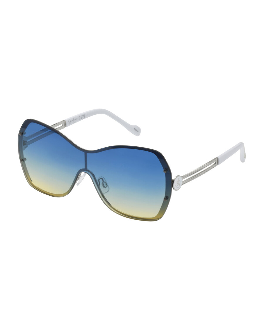 Jessica Simpson Frameless Metal Shield Sunglasses in Silver & White