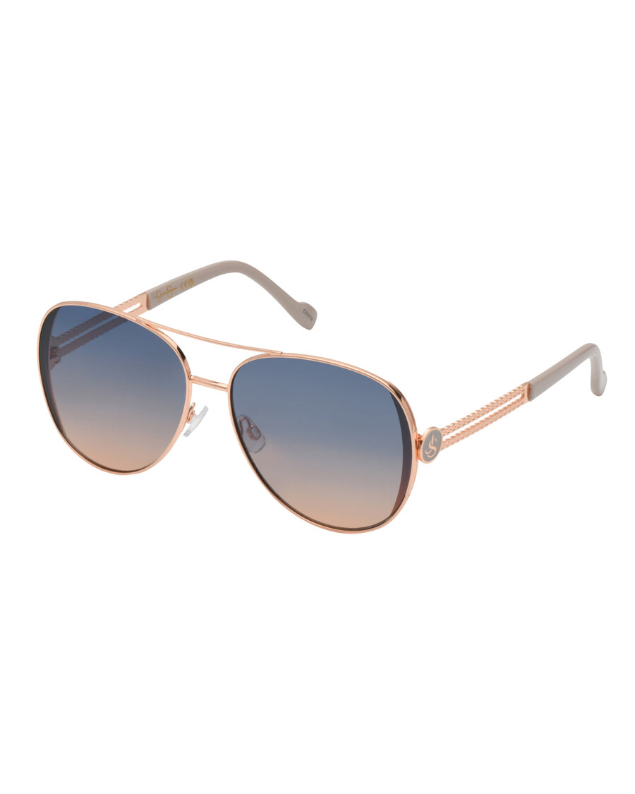 Jessica Simpson Stylish Metal Aviator Sunglasses in Rose Gold & Cream