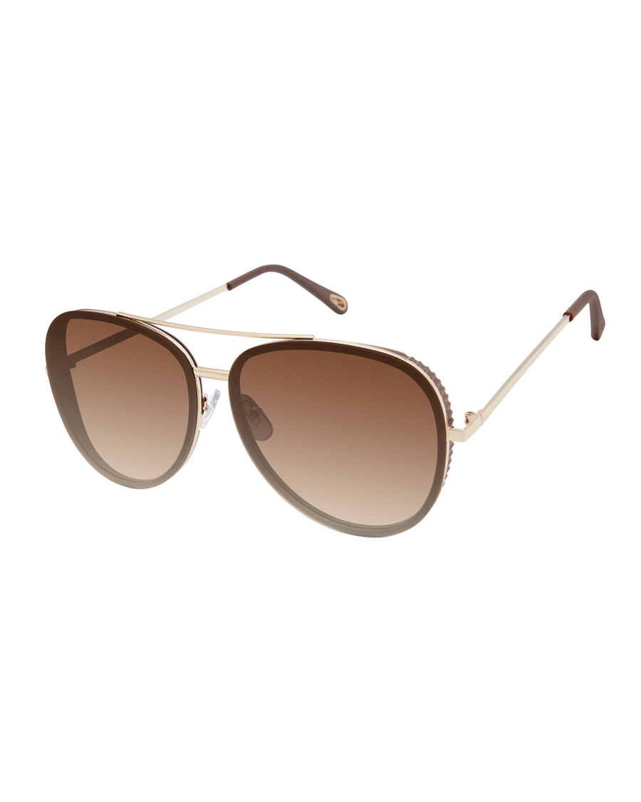 Jessica Simpson Glam Aviator Pilot Sunglasses in Gold & Brown