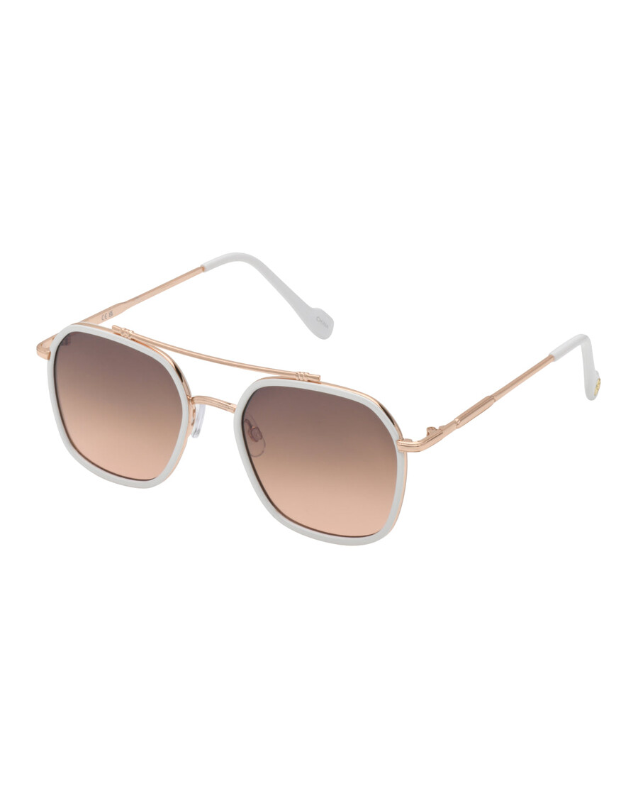 Jessica Simpson Square Metal Aviator Pilot Sunglasses in Rose Gold & White