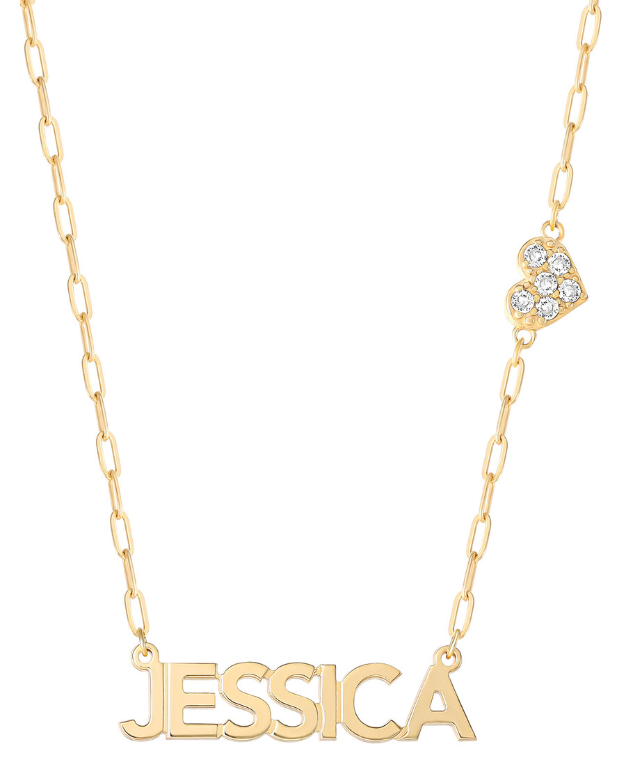 Jessica Simpson Personalized Necklace with Pavé Cubic Zirconia Charm - Gold