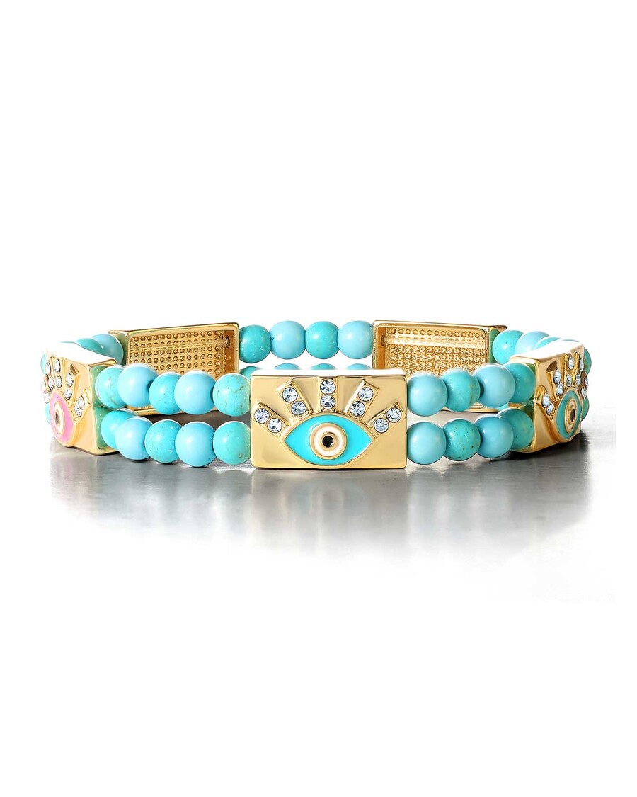 Jessica Simpson Evil Eye Turquoise Bead Stretch Bracelet