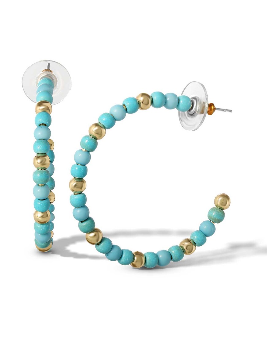 Jessica Simpson Turquoise Bead Hoop Earrings in Gold