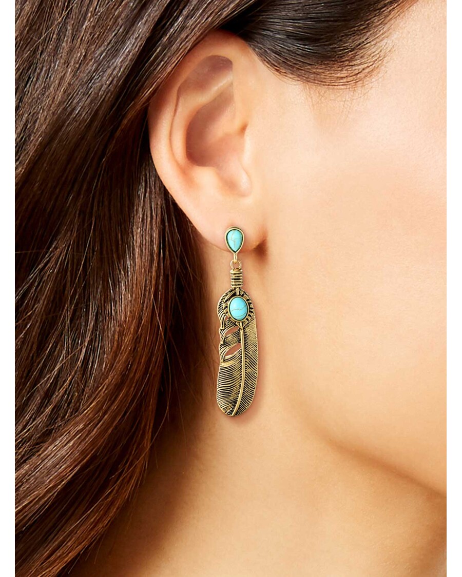 Jessica Simpson Turquoise Stone Feather Drop Earrings