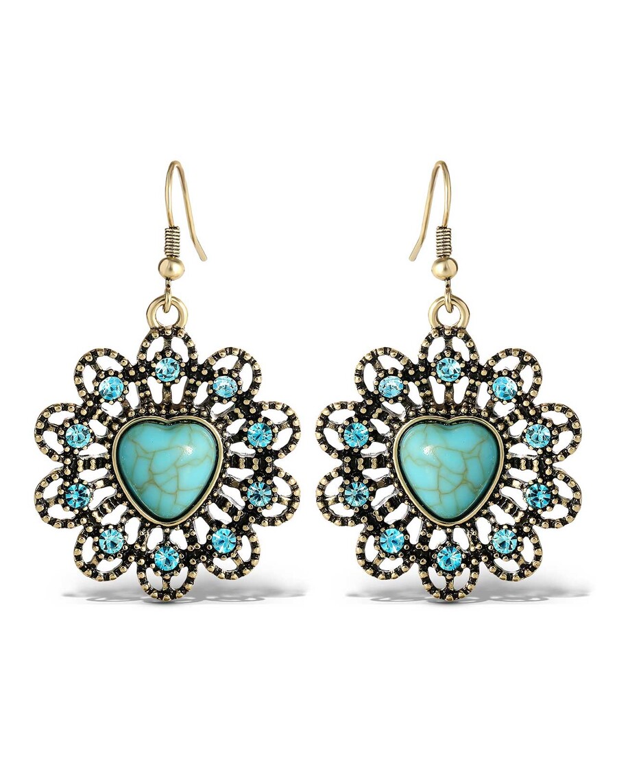 Jessica Simpson Turquoise Stone Ornate Heart Earrings