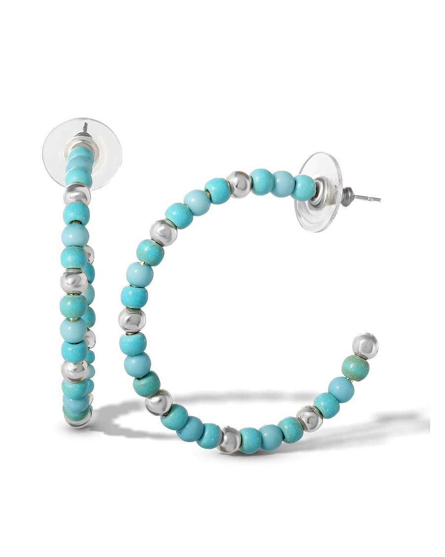 Jessica Simpson Turquoise Bead Hoop Earrings in Silver