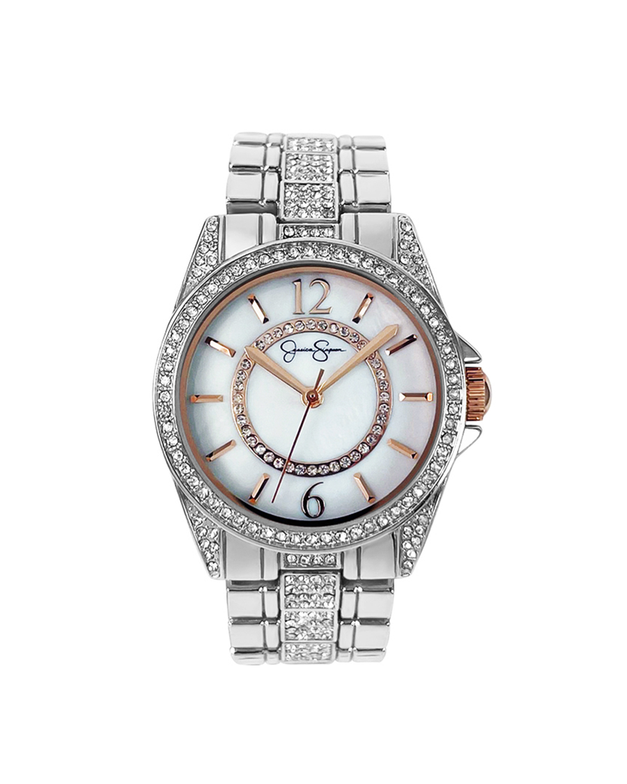 Jessica Simpson Silver Tone Crystal Bracelet Watch