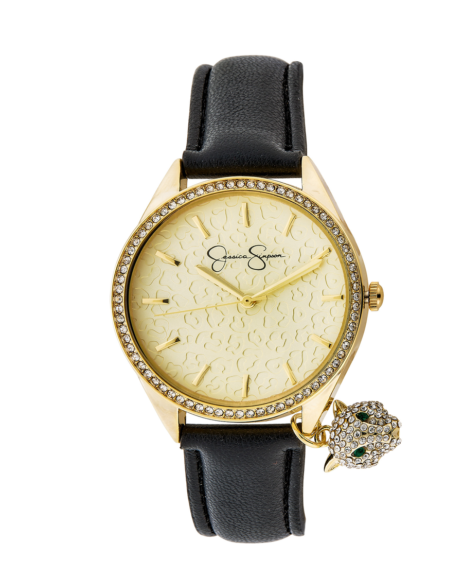 Jessica Simpson Gold Tone Dangle Panther Strap Watch