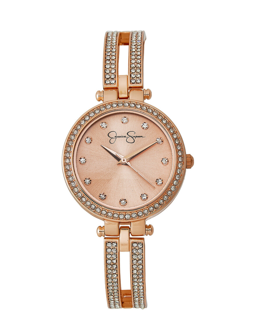 Jessica Simpson Rose Gold Tone Crystal Double Arm Bangle Watch