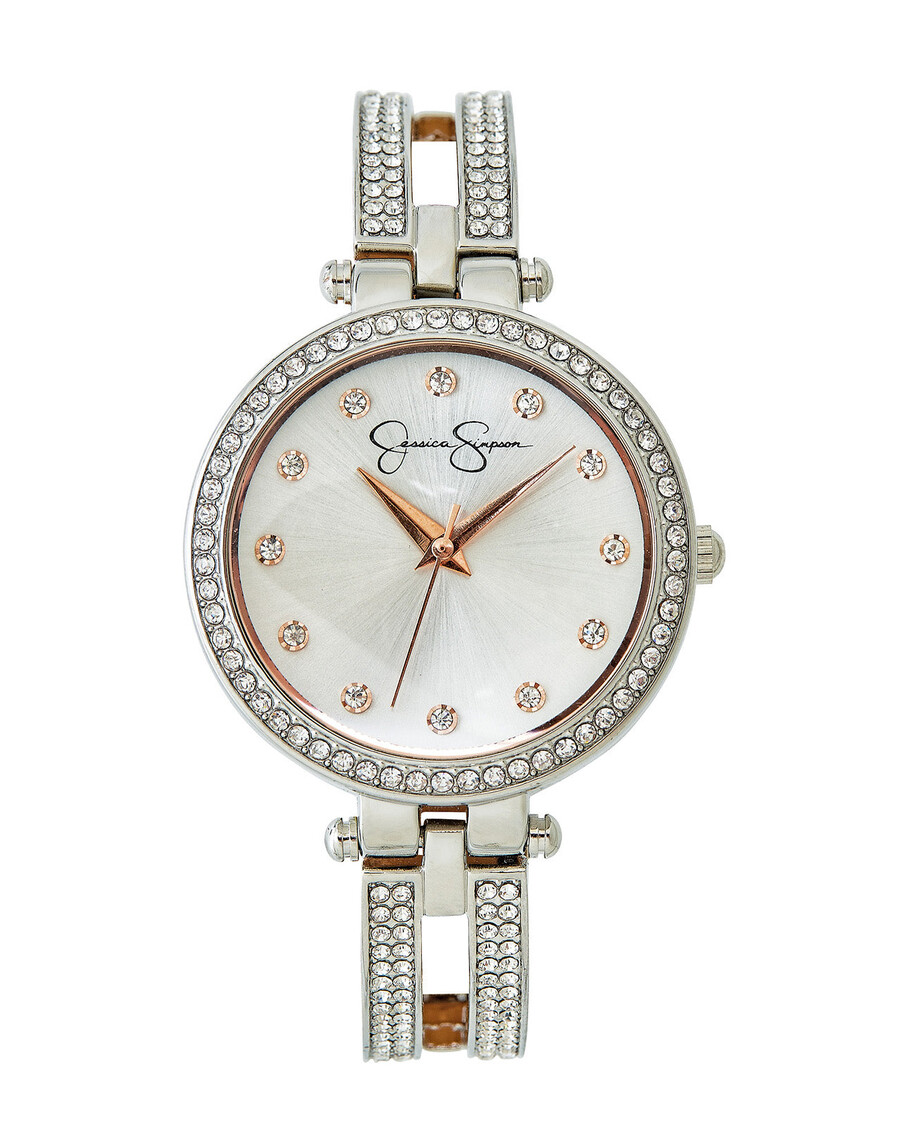 Jessica Simpson Silver Tone Crystal Double Arm Bangle Watch