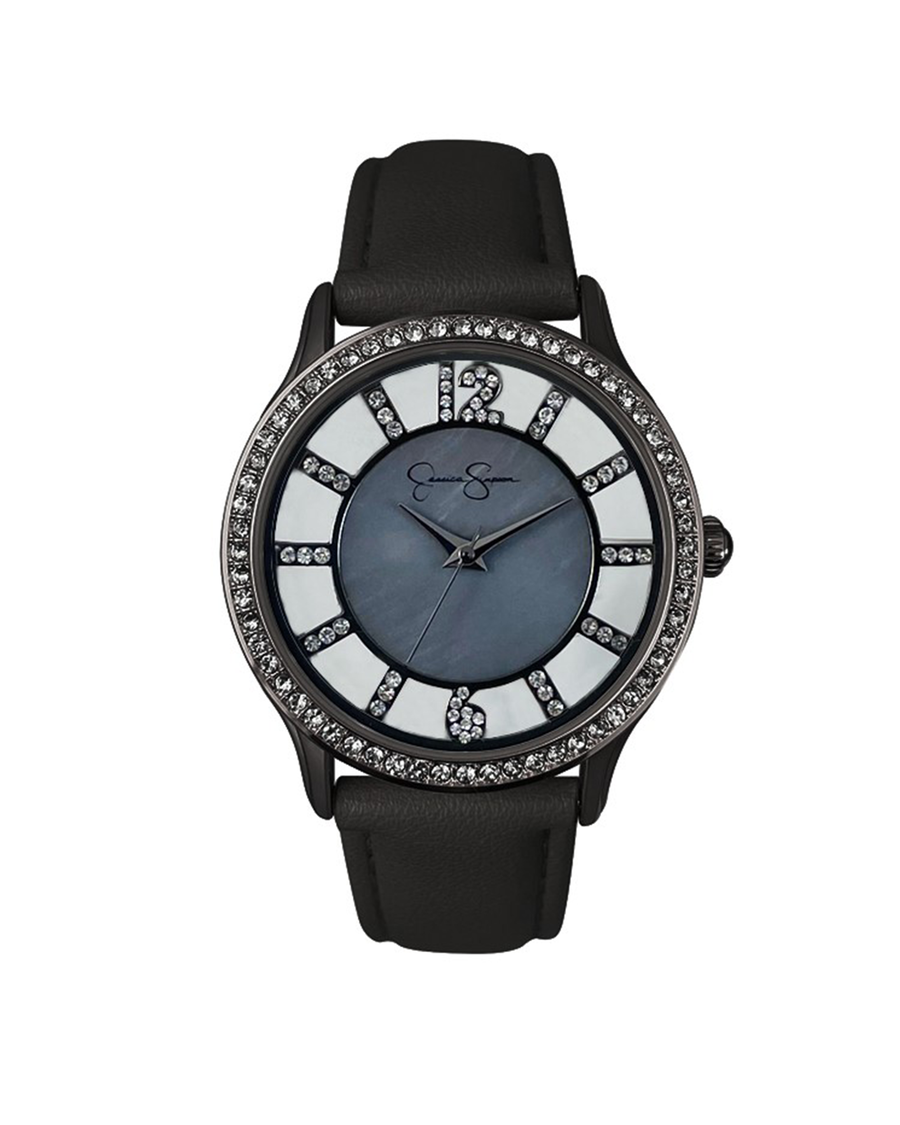 Jessica Simpson Gunmetal Tone Genuine Mother Of Pearl Strap Watch