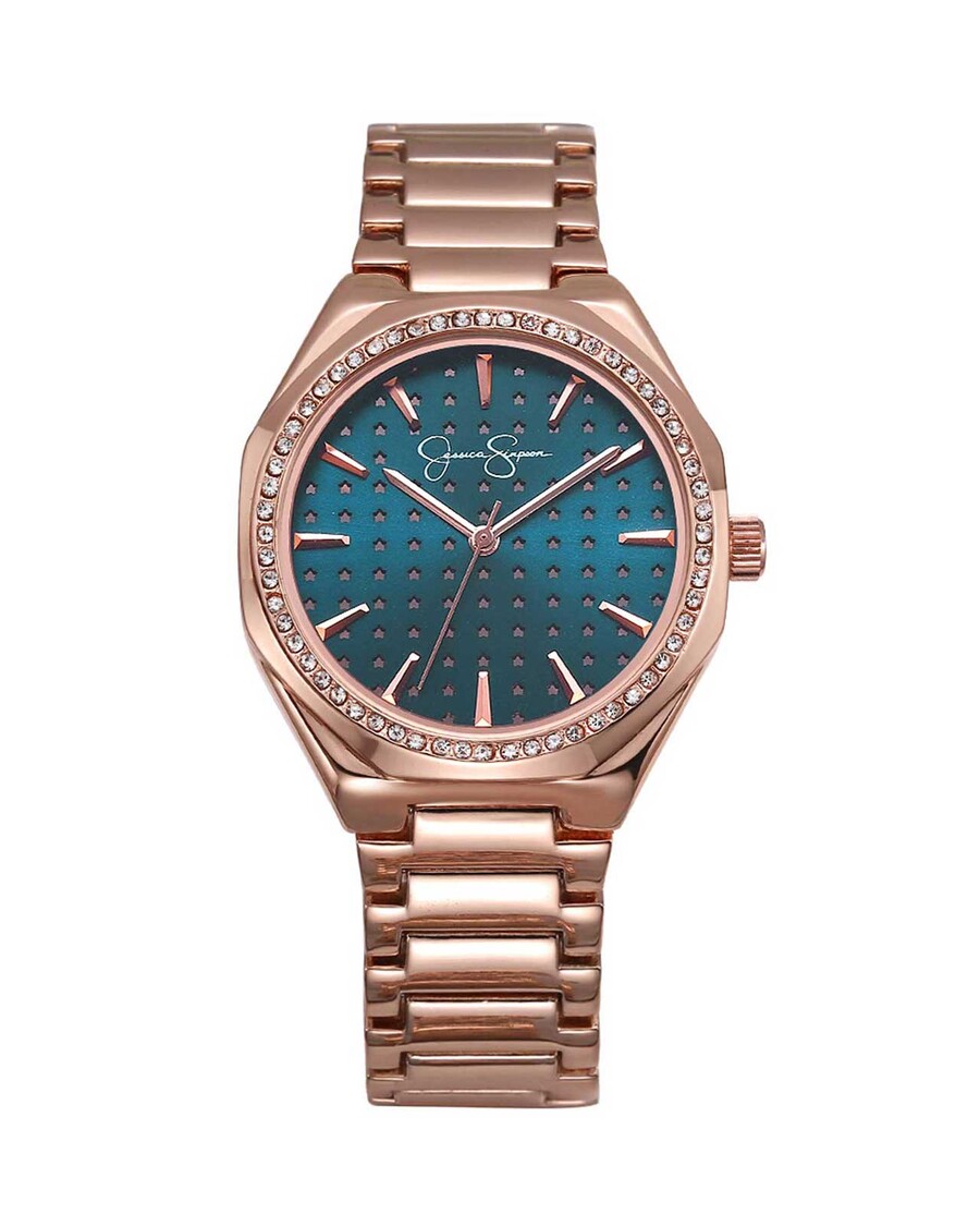 Jessica Simpson Crystal Star Motif Dial Bracelet Watch in Rose Gold Tone