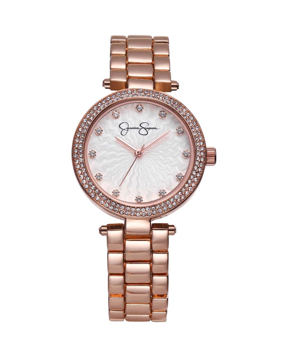 Jessica Simpson Crystal Textured Dial Bracelet Watch in Rose Gold Tone