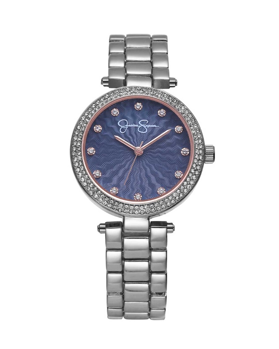 Jessica Simpson Crystal Textured Dial Bracelet Watch in Silver Tone