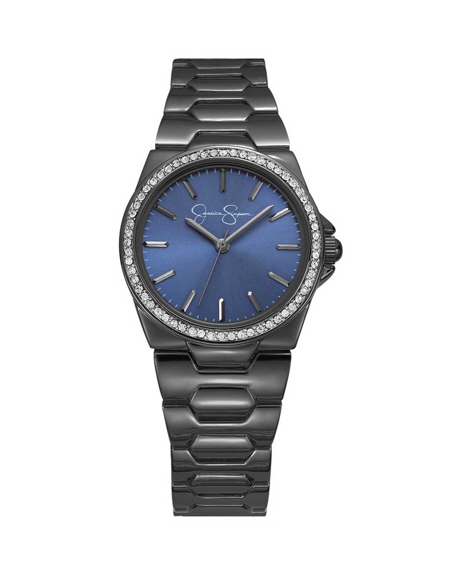 Jessica Simpson Crystal Bezel Bracelet Watch in Gunmetal