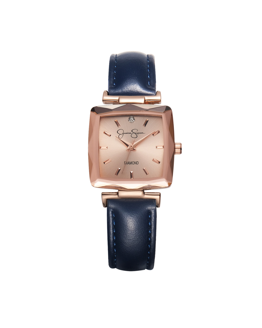 Jessica Simpson Cushion Case Strap Watch in Rose Gold Tone