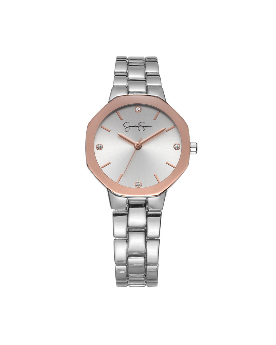 Jessica Simpson Rose Mettalic Bezel Bracelet Watch in Silver Tone