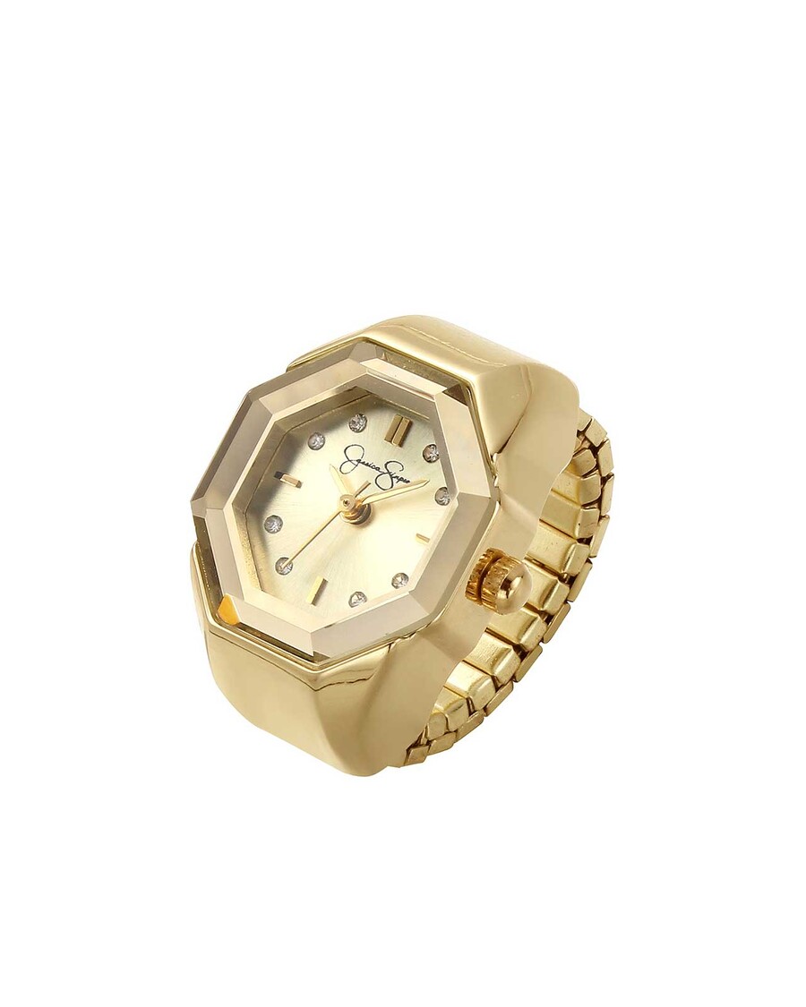 Jessica Simpson Faceted Bezel Crystal Ring Watch in Gold