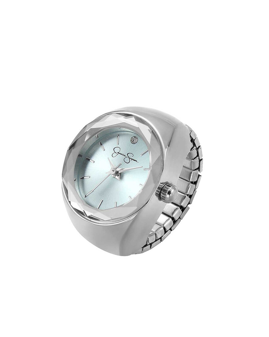 Jessica Simpson Faceted Bezel Single Crystal Ring Watch in Silver