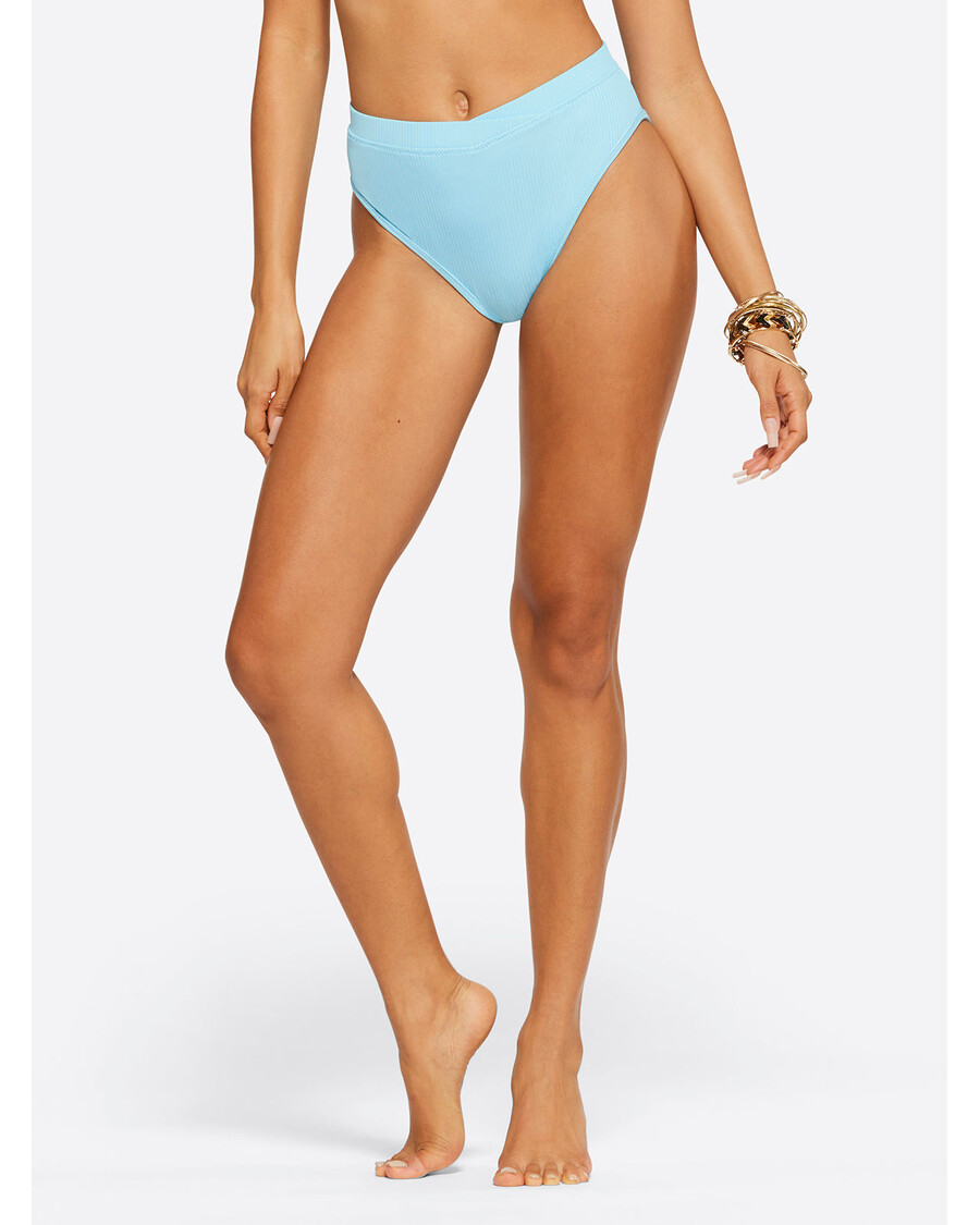 Jessica Simpson Textured Solids V Front High Waisted Bottom in Sky