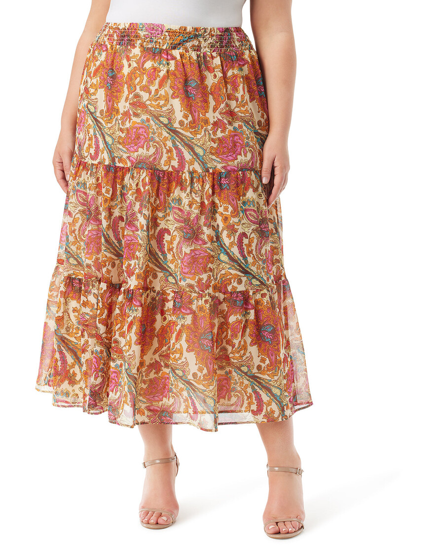 Jessica Simpson Sunita Tiered Skirt in Apricot Sherbet Paisley