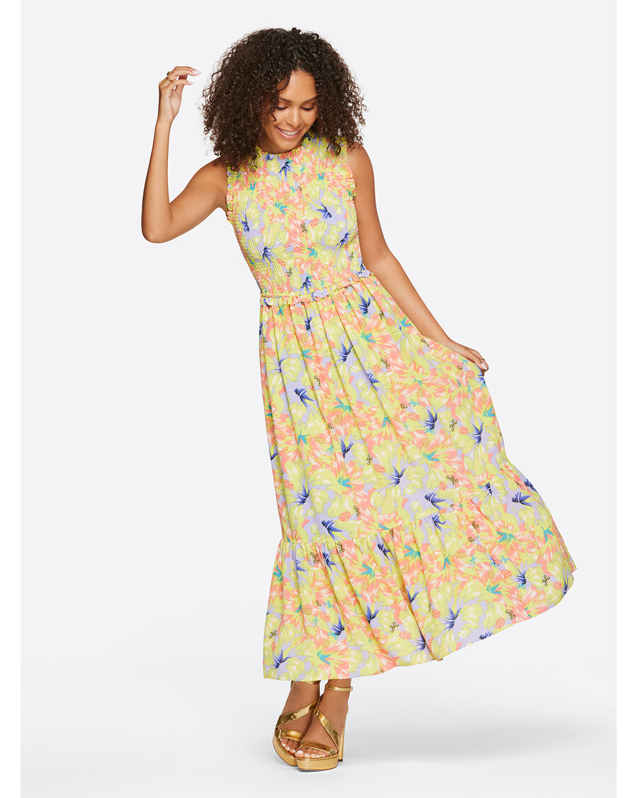 Jessica Simpson Mira Tiered Ruffle Maxi Dress in Candy Hibiscus