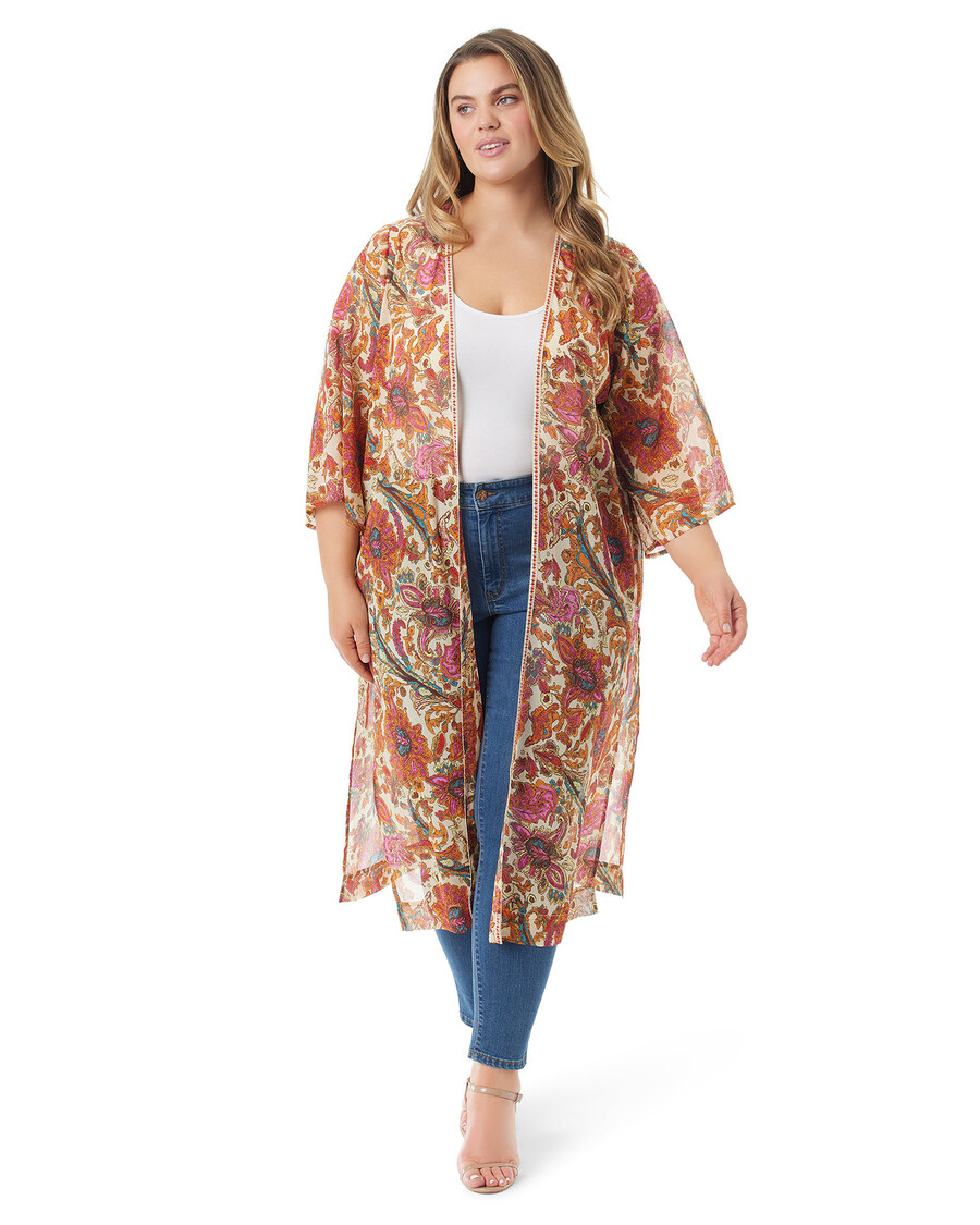 Jessica Simpson Calie Kimono in Apricot Sherbet Paisley