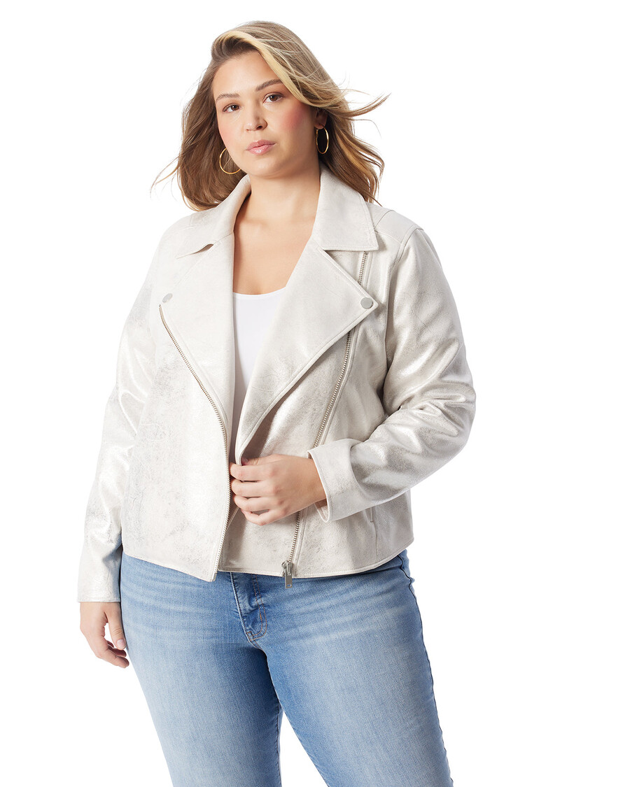 Jessica Simpson Biker Jacket in Silver Cream