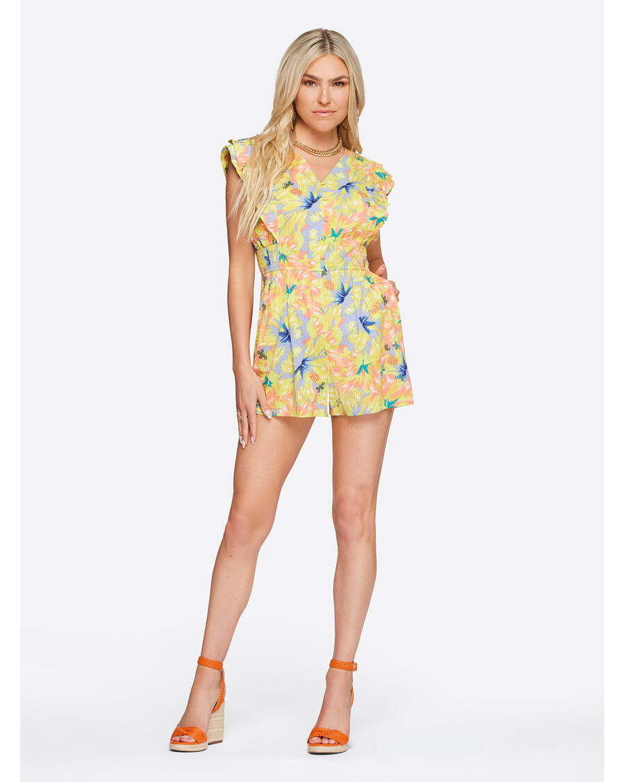 Jessica Simpson Camille Ruffled Romper in Candy Hibiscus