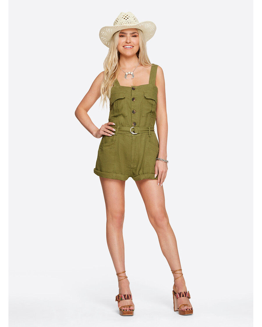 Jessica Simpson Cargo Belted Romper in Pesto