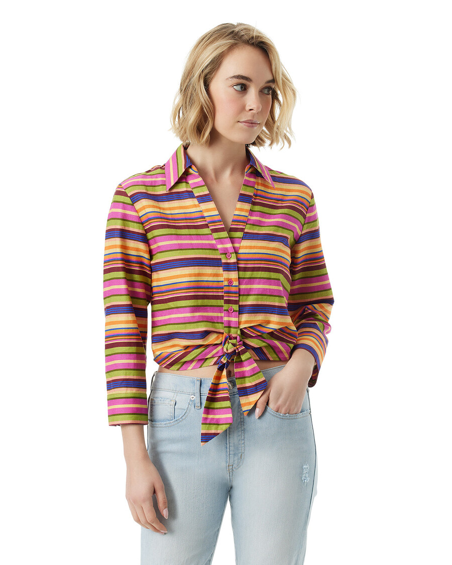 Jessica Simpson Wisteria Tie Front Top in Rainbow Stripe