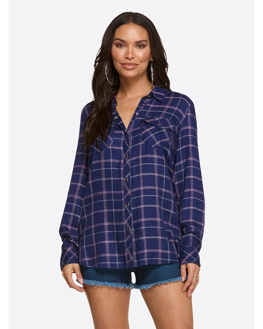 Jessica Simpson Petunia Shirt in Ocean Cavern Plaid