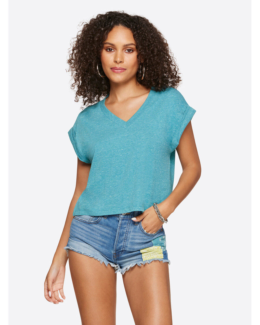 Jessica Simpson Hester Crop Tee in Pagoda Blue