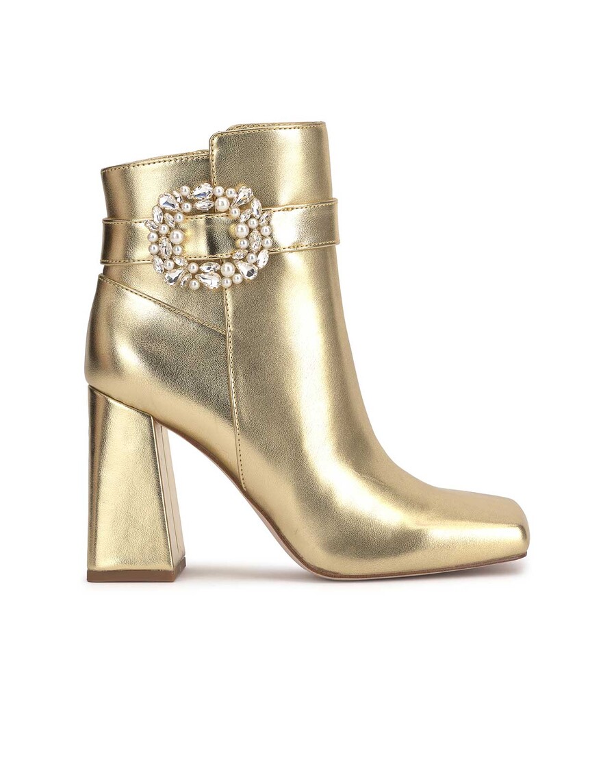 Jessica Simpson Luminna Block Heeled Bootie in Gold