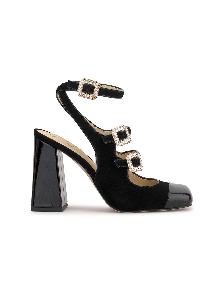 Jessica Simpson Lymen Buckle Pump in Black Suede